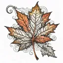 Colored maple leaf orange and red. the stem makes a heart shape tattoo design idea