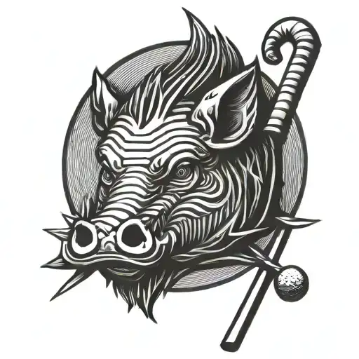 wild hog armor holding golf club tattoo design idea