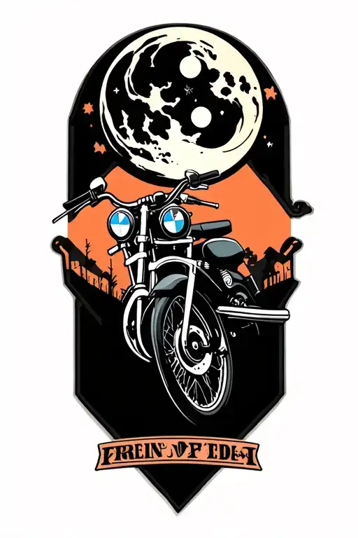 moon cresent,  bmw motorcycle, name, Kevin tattoo design idea