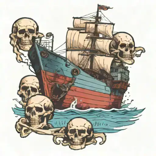 container ship with containers and a skull and an anchor with text below that says MUTINY tattoo design idea