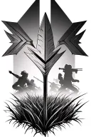 realistic arrowhead in grass with reflection of a battle scene showing in the arrow to symbolize my battle with cancer tattoo design idea