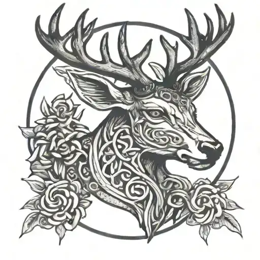 Celtic Stag with full Blood moon intertwined tattoo design idea