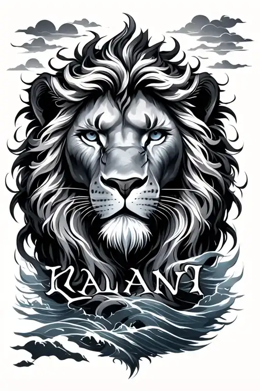 sea and sky liones of god with name Kailani intertwined within tattoo design idea