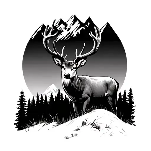 mule deer in the mountians  tattoo design idea