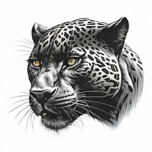 black panther staring back at me. just the head. make it realistic and have bright eyes tattoo design idea