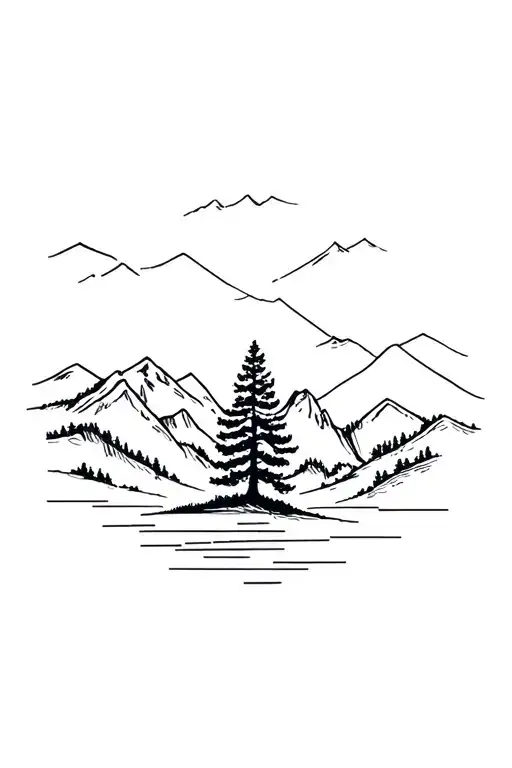 ponderosa pine tree and mountain skyline tattoo design idea