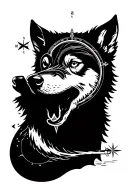 Compass, wolf, river, forest, travel, fishing, tourism minimalism, geometry tattoo design idea