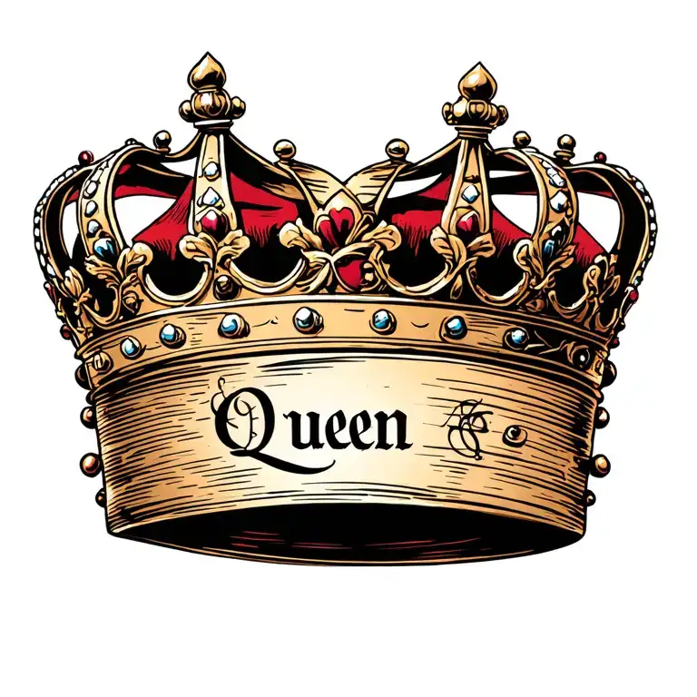 name and queen crown adorned tattoo design idea