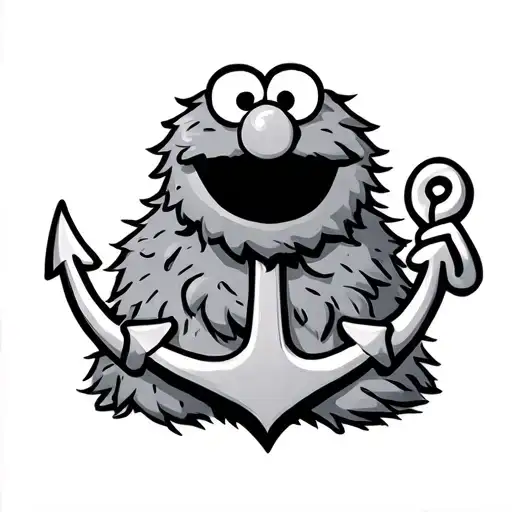 cookie Monster with an anchor entwined tattoo design idea