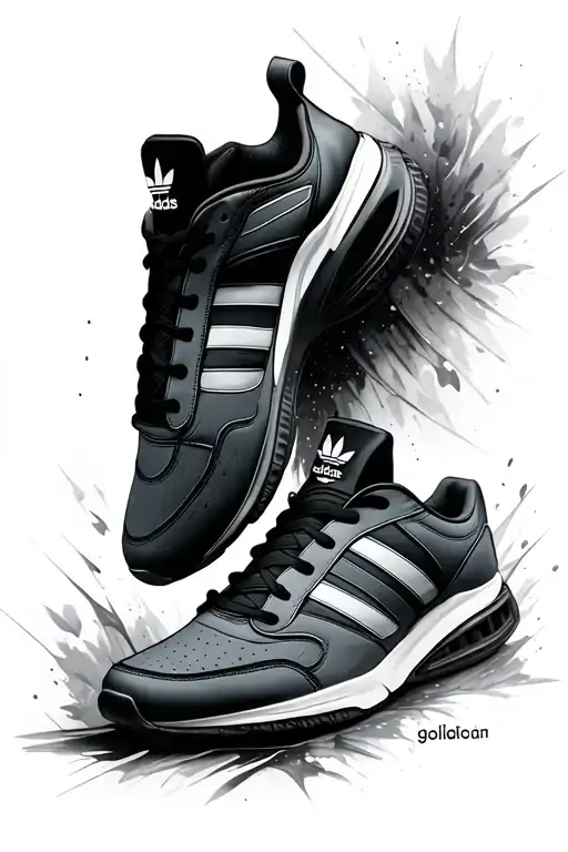 extremely used, grey adidas sneakers  tattoo design idea