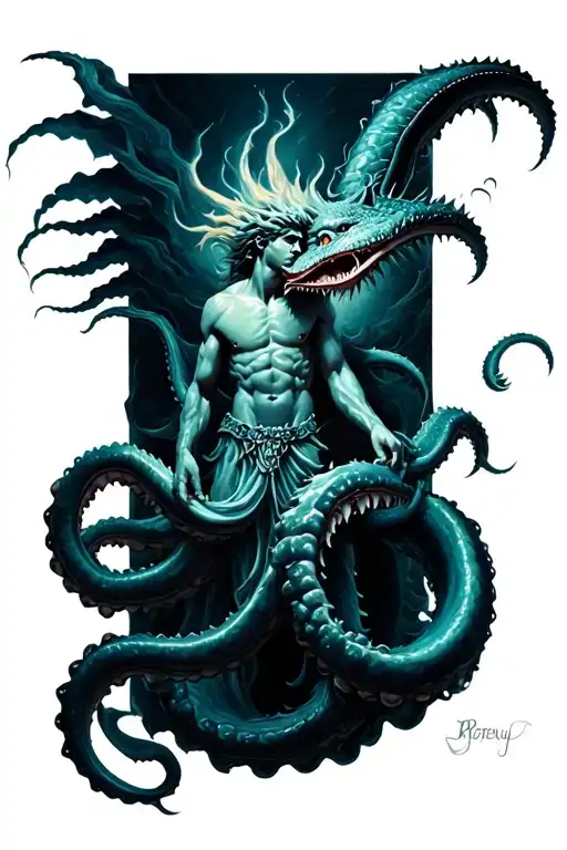 poseidon god feat kraken emerging representing imagination tattoo design idea