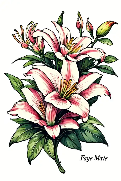 "Faye Marie" lily blooming flowers tattoo design idea