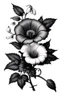 morning glory, aster, carnation, snowdrop flower spine tattoo tattoo design idea