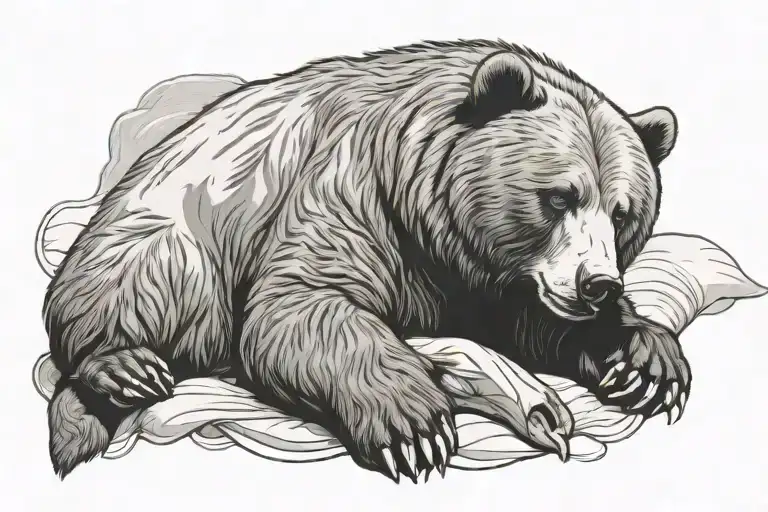 a grizzly bear sleeping on a cushion, like King in "Nanatsu no Taizai" tattoo design idea