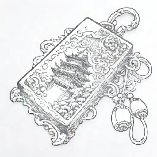 the bigger tip of a pagoda perspective  exiting the single omamori japanese blank empty paper charm tattoo design idea