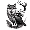 Moth, deer, fox, wolf, owl, hawk, squirrel, raven These animals in the forest with tattoo design idea
