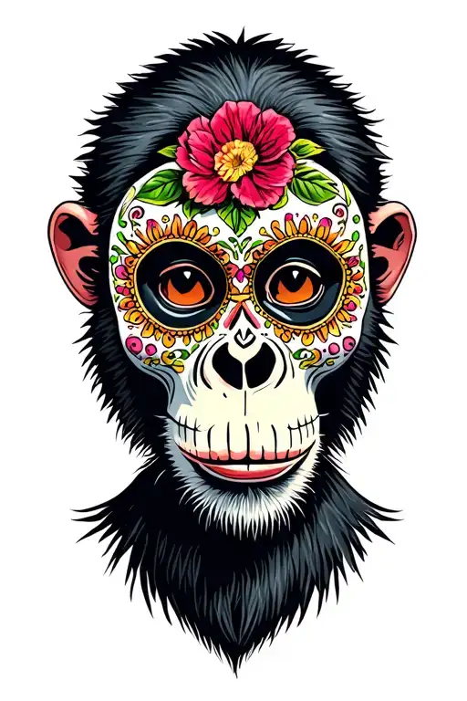 A Monkey Wearing a Day of the Dead Mask tattoo design idea