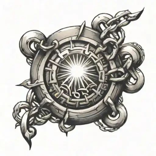 broken chains with a sun behind them  tattoo design idea