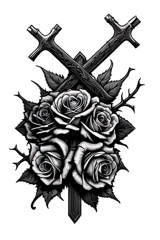 blue collar cristian insperation tattoo featuring cross roses thorns tools  tattoo design idea