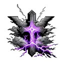 A cross tattoo with clouds and purple lightning coming down on it for under your left arm on your ribs  tattoo design idea