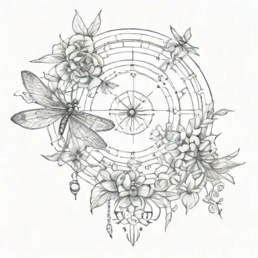 dragonfly lillies butterfly dreamcatcher compass trees tattoo design idea