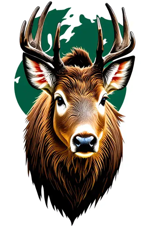 I would like a deer with a boar in a viewfinder and a decor of a nature tattoo design idea
