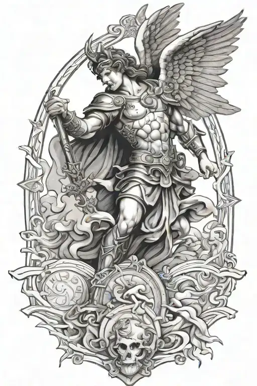 Saint Michael the Archangel Michael fighting Satan tattoo design idea