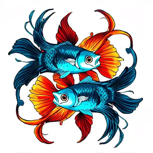 two fish with shadows tattoo design idea