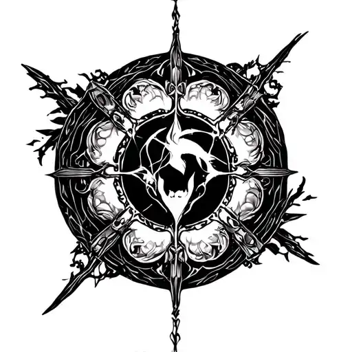 dark fantasy cyber sigilism tattoo design idea