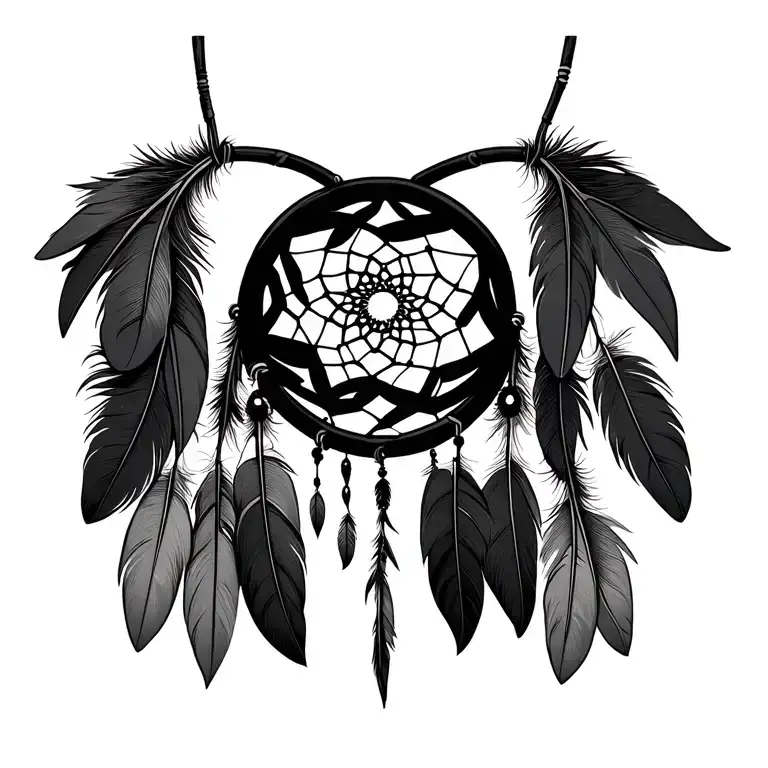 dream catcher for man with bigger feathers tattoo design idea