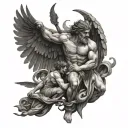 greek god with wings kills another god tattoo design idea