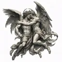 greek god with wings kills another god tattoo design idea