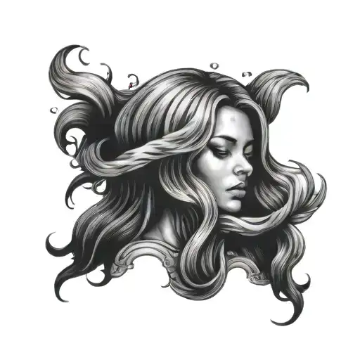 long hair underwater surrounded tattoo design idea