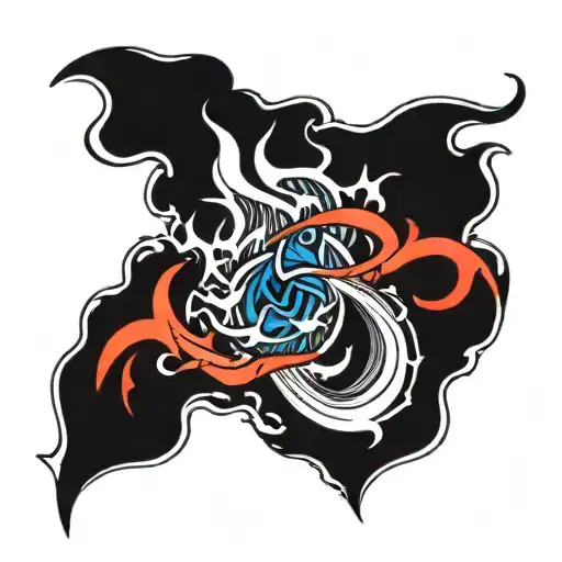 Red and blue neon flames tattoo design idea
