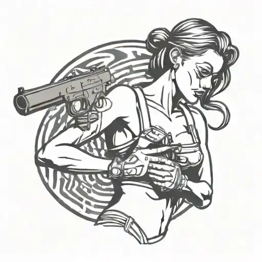 gangster girl in bra with gun tattoo design idea