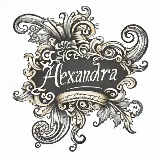 alexandra name written inside surrounded tattoo design idea