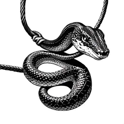 rattle snake caught in a lasso tattoo design idea