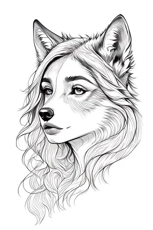 woman face morphing to wolf tattoo design idea