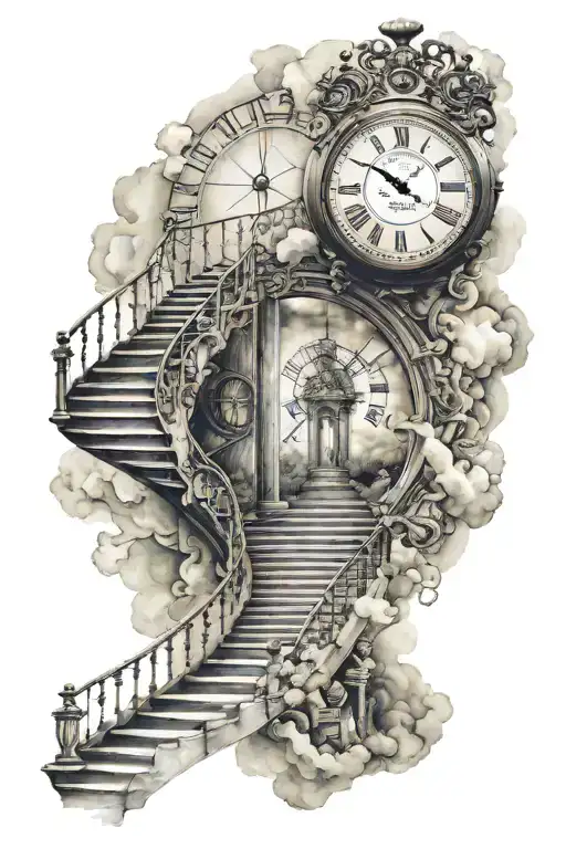 clock and stairs to heaven tattoo design idea