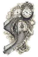 clock and stairs to heaven tattoo design idea