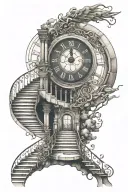 clock and stairs to heaven tattoo design idea