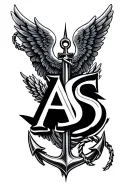 "AS" Anchor angel wings tattoo design idea