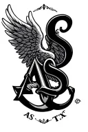 "AS" Anchor angel wings tattoo design idea