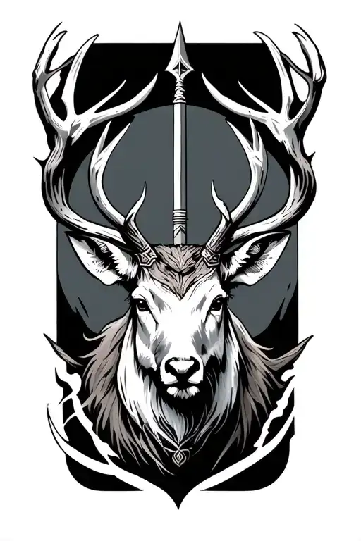 odins hunting spear and deer tattoo design idea