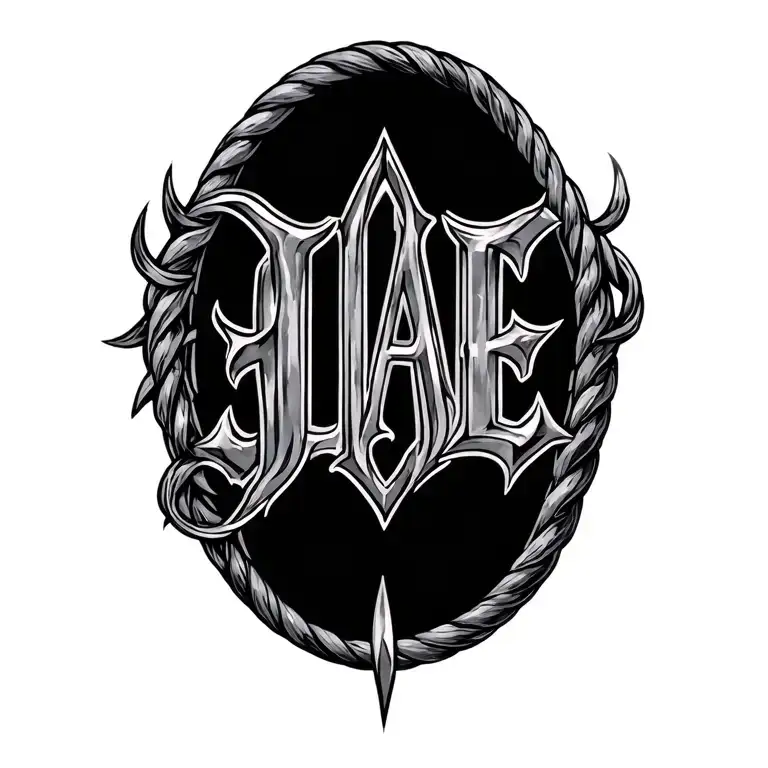tattoo with the initials JLAE with gothic type intertwined in a circle, similar to the logo of whitesnake rock tattoo design idea