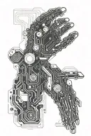 A futuristic cybernetic arm integrated with computer circuitry and binary code, symbolizing the client's love for computers tattoo design idea