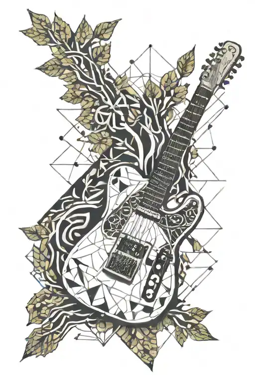 telecaster guitar and tree and vacuum tube tattoo design idea