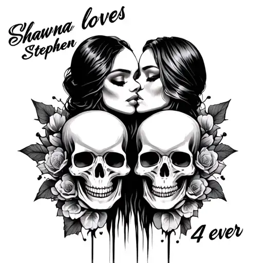 "Shawna loves Stephen 4 ever" kissing skulls tattoo design idea