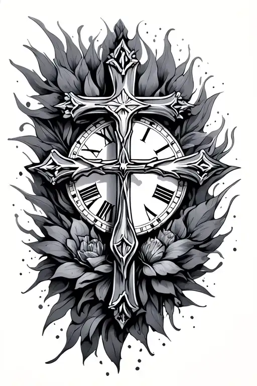 3 crosses with the time 9:58 under it tattoo design idea
