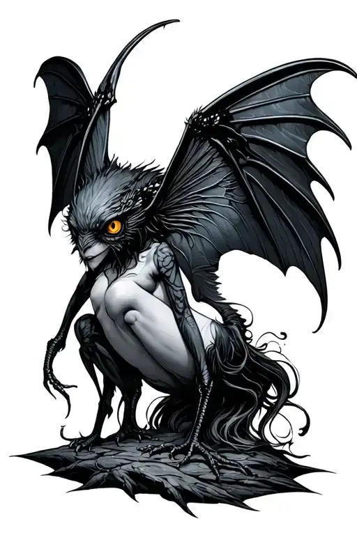 Mothman cryptid mythological creatures feminine  tattoo design idea